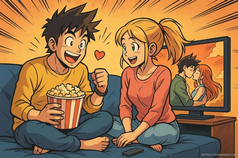 Couple regardant un film romantique pop corn