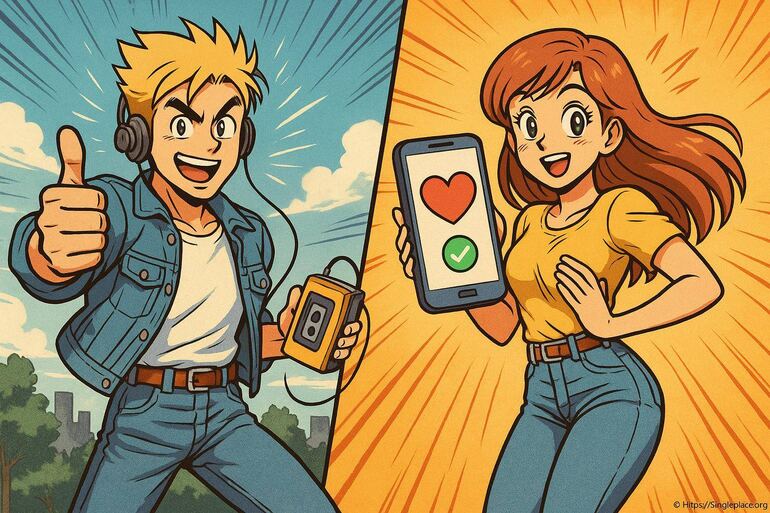 Jeune homme rétro et femme avec smartphone